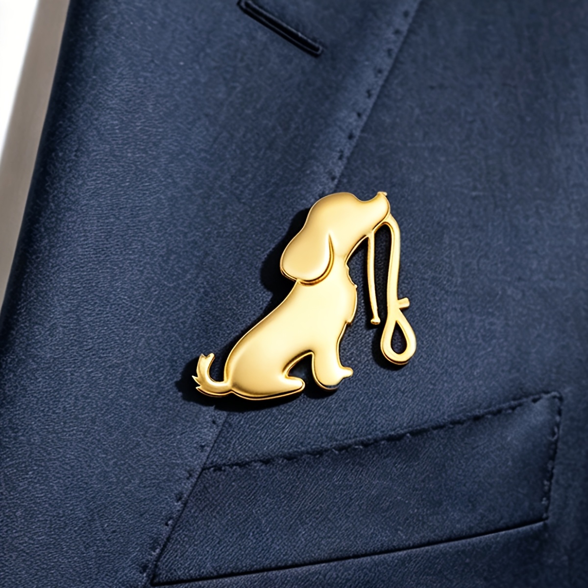Bohemian Minimalist Sitting Dog Brooch Pin with Leash